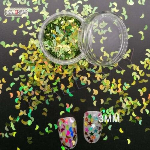 3D Nail Sequins Moon 3mm Sequin Paillettes Sewing Craft DIY Laser Green Moon Stars Decorations Nail Supplies Sequin for Nails