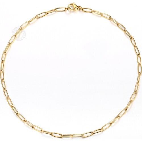 4mm Gold Color Necklace for Women Stainless Steel Paperclip Link Chain Choker Fashion Jewelry 16-20inch LDN244L16