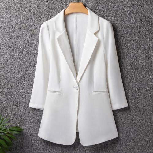 Black White 3/4 sleeve Women Suit Jacket 2020 Spring Summer Slim Office Women Outerwear Plus size 7XL Casual Female Blazers Coat
