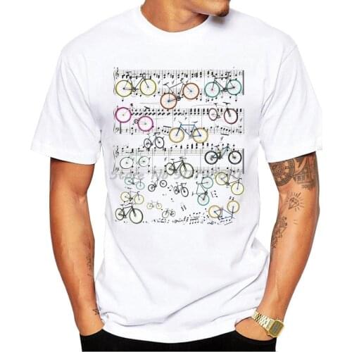 New Summer Men Short Sleeve The Bikes Playing Music Notes Instrument Clef Essential T-Shirt Bicycles Sport Casual Tops Boy Tees