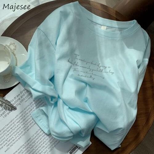 T-shirts Women Casual Loose All-match Temperament Ulzzang Letter-embroidered Fashion Summer New Comfortable Simple Female Tops