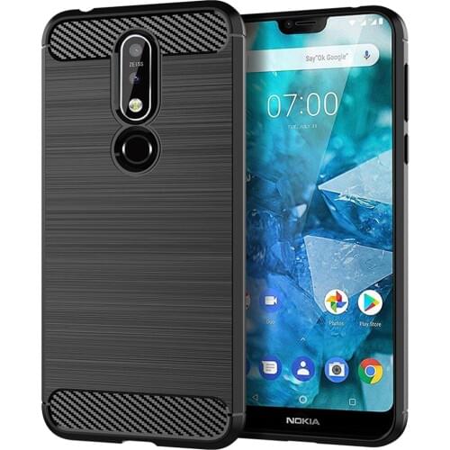 Hybrid Carbon Fiber Brushed Armor Case For Nokia 7.1 Shockproof Protective Anti Scratch Soft TPU Rubber Back Cover For Nokia 7.1