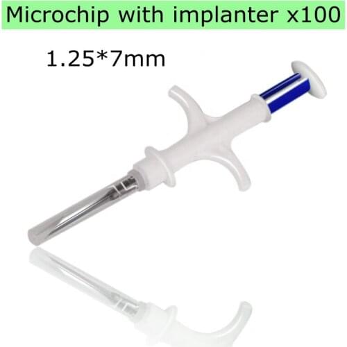 1.25*7mm Microchip Implant Fish Id Tags Iso Standard Pet Chip Glass Injector Rfid Syringe Set X100 for Small Animals Injecting