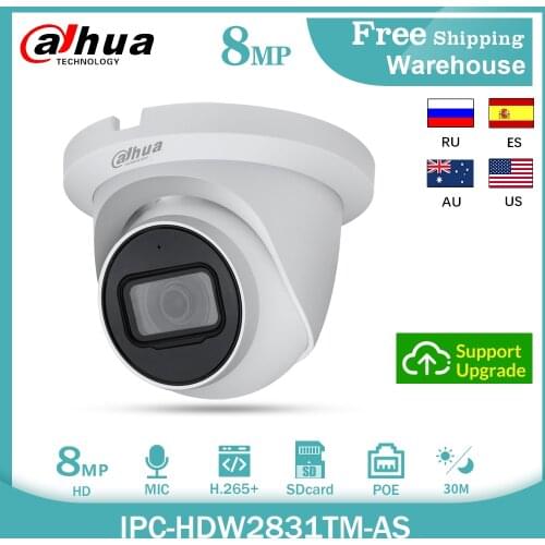 Dahua CCTV IP Camera IPC-HDW2831TM-AS 8MP Onvif POE H265+ bulit-in MIC Mini Outdoor Starlight Surveillance Dome Video Camera