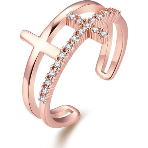Fashion Hot Sale Classic Cross Gold Color Crystal Jewelry Adjustable Rings For Women Girls Party Valentines Bague Bijoux Gifts