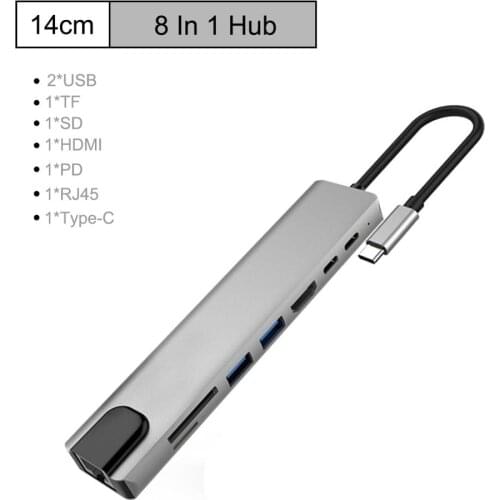 8In1 USB-C Type-C Hub to 4K HDMI USB3.0 SD/TF Card Reader RJ45 Ethernet type-C PD Power Charge for MacBook Docking Station