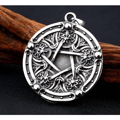 Pentacle punk biker rock pendant necklace stainless steel cool heavy fashion men jewelry