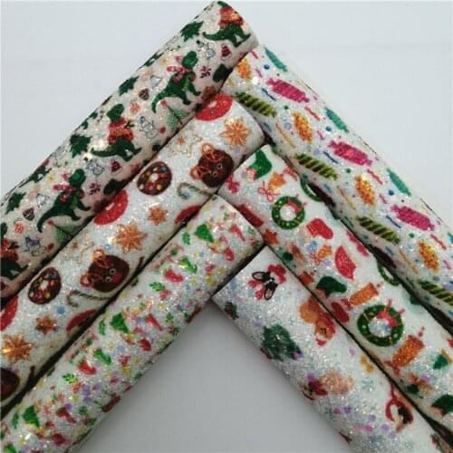 Dinosaur Donuts Printed Glitter Faux Vinyl Fabric with Soft Backing Glitter Leather Sheets For Earrings Bows DIY 21X29CM GM2275A