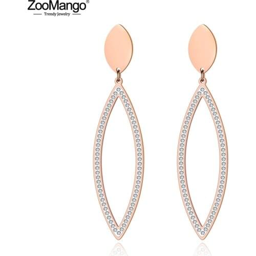 ZooMango Bohemia Stainless Steel Geometric Horse Eye Earrings Jewelry Rose Gold Clay Shining Crystal Earrings For Women ZE19114