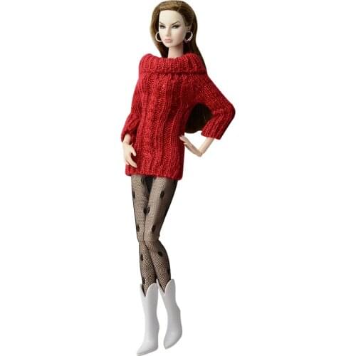 NK Fashion Doll Coat Pure Manual Clothes Knitted Handmade Sweater Tops Dress For Barbie Doll Accessories 025A