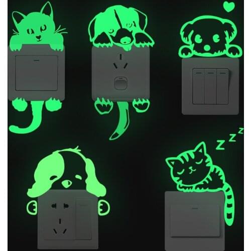 Cartoon Luminous Switch Sticker Glow in the Dark Cat Sticker Home Decoration Removable Wall Decals Valentine Party Wall Decor