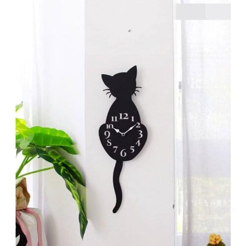 Wall Clock Naughty Cat Wag Tail Vivid Living Room Home Wall Decoration Fashion Watches Kids Gift Funny Cat Toys Zegar na ścianę