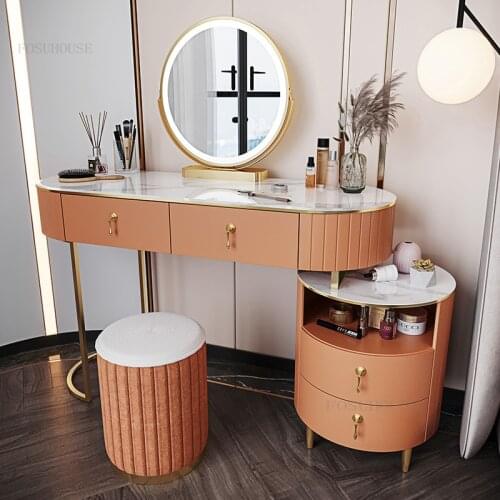 Nordic Bedroom Dressing Tables Modern Minimalist Hotel Storage Cabinet Homestay Leather Makeup Table Dormitory Drawer Dressers
