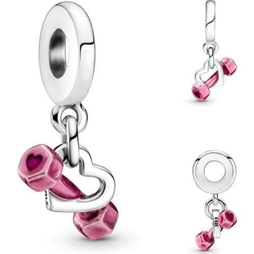 100% 925 Silver New Dumbbell Peach Heart Pendant Suitable For The Original Pandora Bracelet Necklace Womens Diy Charm Jewelry