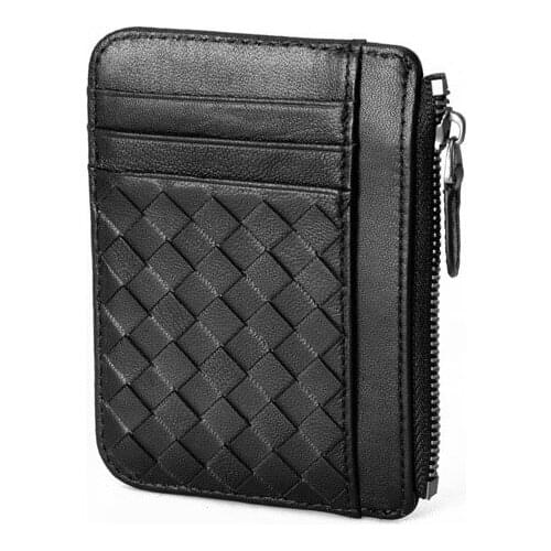 2021 New Genuine Leather Woven Holder Womens Lambskin Zipper Purse Brand Mens Card Holder Ultra-Thin Fold Wallet Coin Pocket