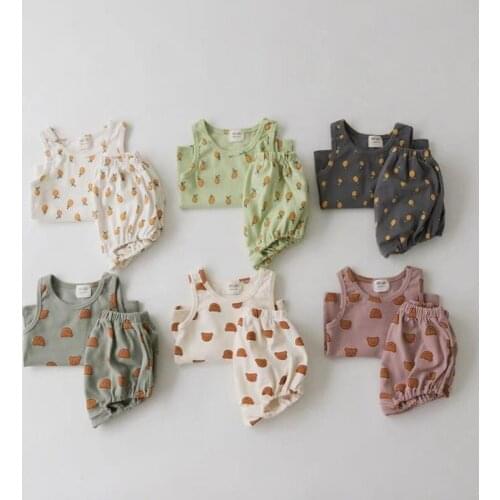 2021 Summer New Baby Clothes Set Korean Sleeveless Print T-Shirt And Shorts 2Pcs Suit