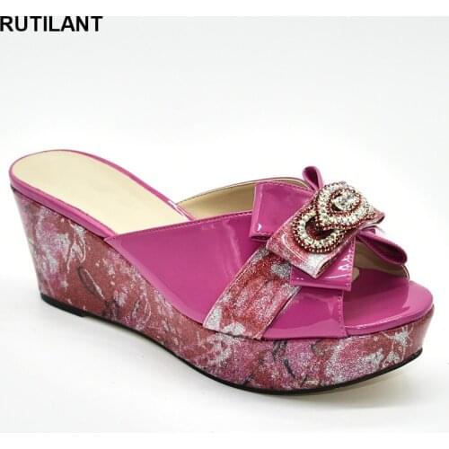 Latest Women Wedges Slippers African Women Shoes Decorated with Rhinestone Wedding Shoes Luxury Women Shoes Italian Women Shoe