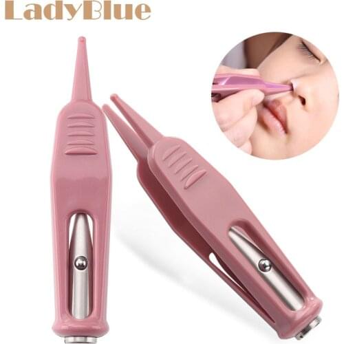 Newborn Ear Forceps Rustproof Nose Cleaning Plastic LED Flashlight Tweezer Clip Navel Baby safety Care Infant Visible Picker