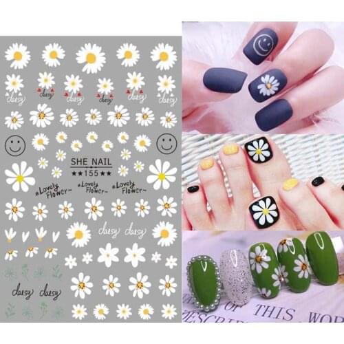 New Spring Flower Nail Decals Elegant Small Daisy Nail Art Sticker 3D Manicure Back Decorations Design Nail Sticker Nails Tips