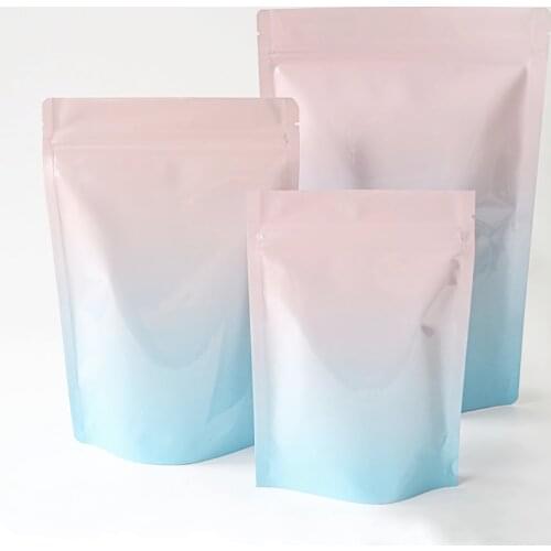 50pcs Glossy Two-Tone Pink Blue Resealable Mylar Zipper Seal Bags Bath Salt Food Doypack Aluminum Foil Stand Up Ziplock Pouches