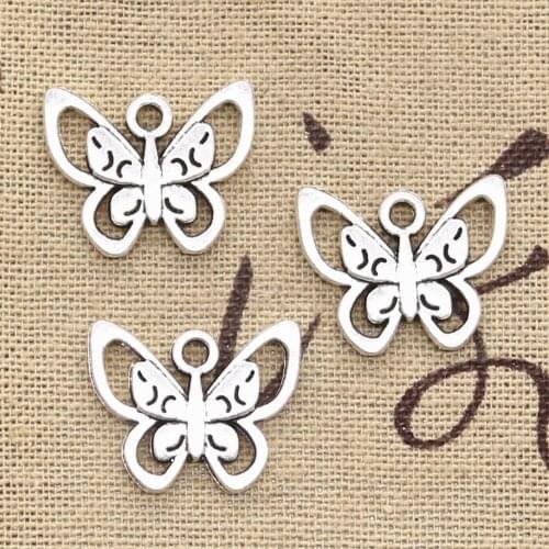 8pcs Charms Double Hollow Butterfly 17x21mm Antique Silver Color Plated Pendants Making DIY Handmade Tibetan Finding Jewelry