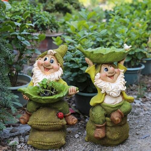Poly Resin Garden Gnome Figurine Courtyard Dwarf Statue Outdoor Dwarf Sculpture Decorations