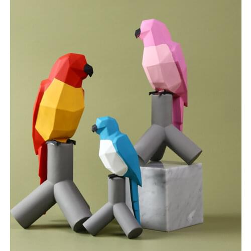BirdCreative Geometry ArtCartoon Macaw Living Room Porch TV Cabinet Home Decoration Tabletop Ornaments Resin Statue Gifts Animal