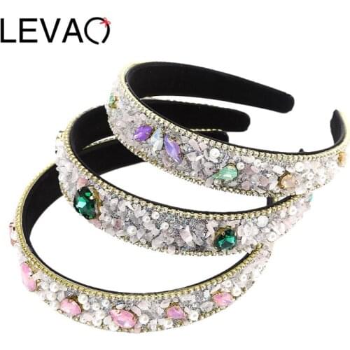 LEVAO Luxury Pearl Rhinestone Headbands Fashion Women Hair Accessories Headdress Hairbands Hair Bands Crystal Hair Hoop