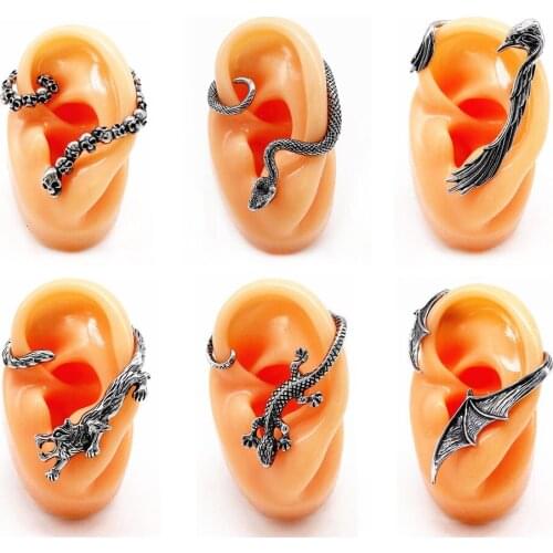 Retro Cool Animal Eagle Stud Earrings Snake Wolf Lizard Skull Silver Plated Stud Earrings Mens and Womens Hip Hop Jewelry