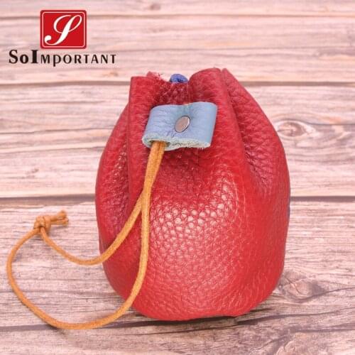Vintage Handmade Small Wallets Women Genuine Leather Candy Color Coin Purse Female String Hang Handbag Pocket Key Headset Pouch