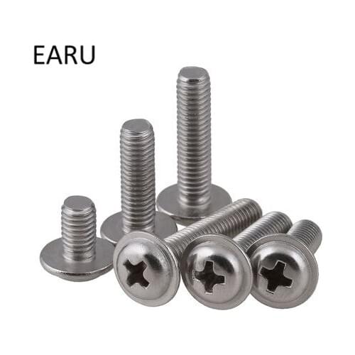 304 Stainless Steel Round Pan Phillips Cross Head Screws Bolt With Washer Pad Computer Machine Screws M4*6/8/10/12/16/20-30mm