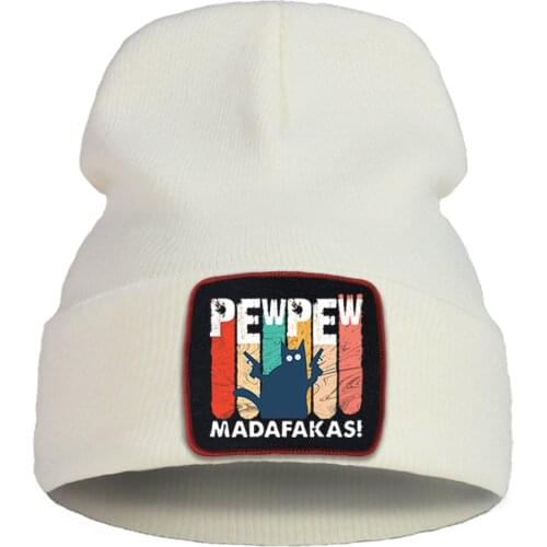 Funny Pew Pew Madafakas Printed Beanie Caps Winter Cotton Skullies Hat Unisex Simple Soft Knitted Hats Outdoor Warm Bonnet Cap
