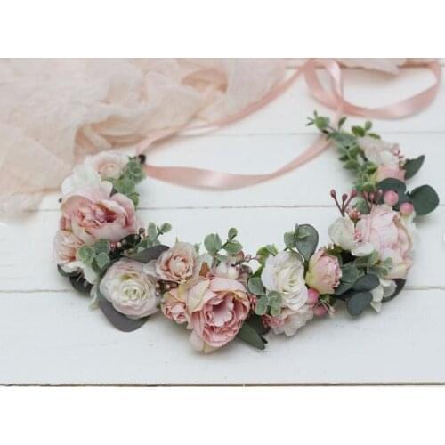 Wholesale Pink Flower Crown Festival Headpiece Women Hair Accessories Headdress Baby Crown Floral Garland Wedding Headwear