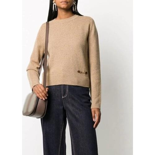 Neck 11.17 Cashmere Round Knitted Pullover Women Keep Warm Comfortable Fashion Casual Metal Decoration Sweater Knitwear