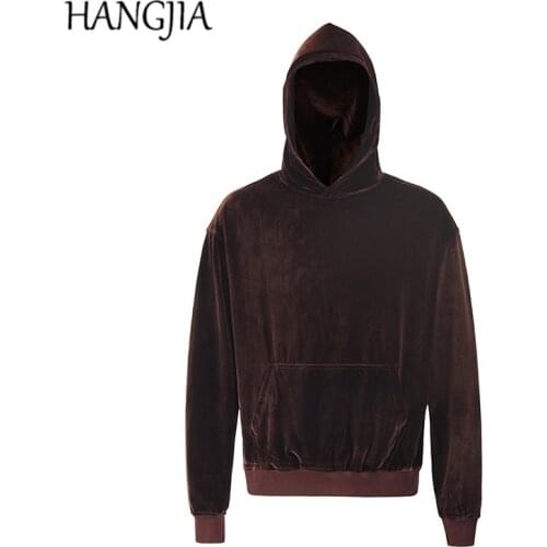 2021 Fashionable Mens Streetwear Velour Hoody Hoodie Oversized Casual Solid Color Long Sleeve Kangaroo Pocket Velvet Tops