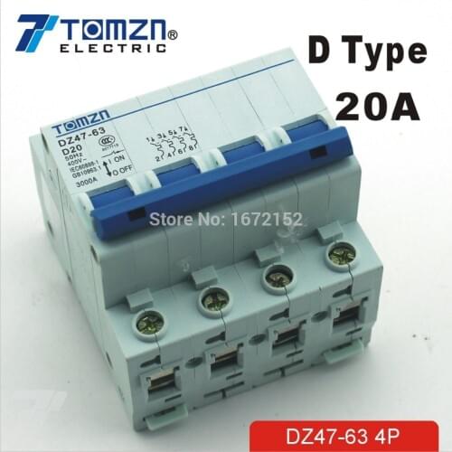 4P 20A 240V/415V Circuit breaker MCB C TYPE 4 Poles