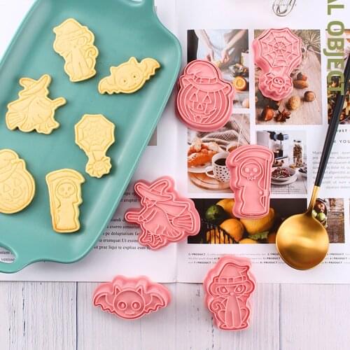 6Pcs/set Dinosaur Shape Cookie Cutters Plastic 3D Cartoon Pressable Biscuit Mold Cookie Stamp Kitchen Baking Pastry Bakeware