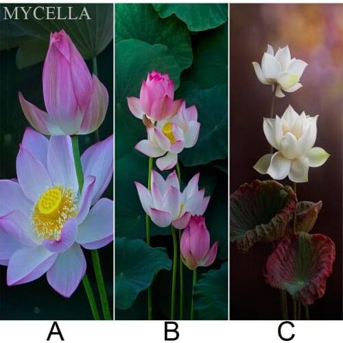 MYCELLA 5D Diy Diamond Painting Lotus Leaf Cross Stitch Needlework Flowers Diamond Mosaic Full Diamond Embroidery Lotus Decor