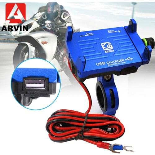 ARVIN Motorcycle Aluminum Phone Holder With USB Charger Moto Handlebar Charging Bracket Stand for 3-6.2 inch Mobile Phone Mount