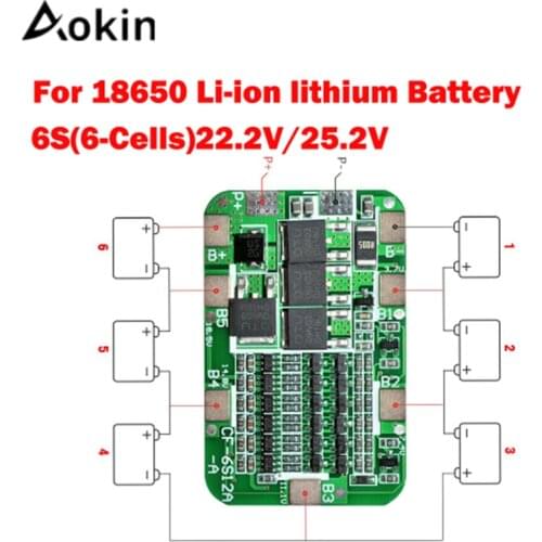 Aokin 1PCS 6S 15A 24V PCB BMS Protection Board For 6 Pack 18650 Li-ion Lithium Battery Cell Module Diy Kit Battery Accessories
