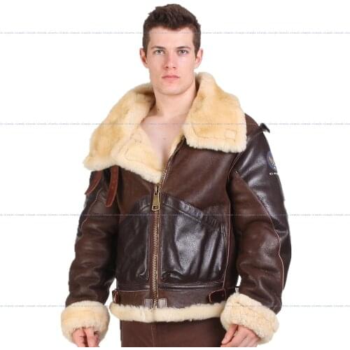 B3 shearling Leather jacket Bomber Fur pilot World II Flying aviation air military US Force The most warm Polar Coat Men Women