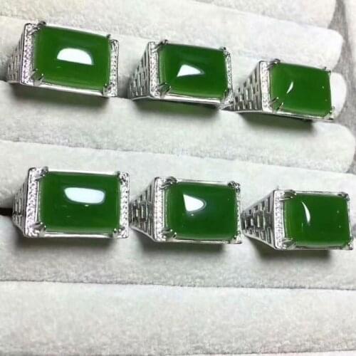 Free shipping Natural Hetian Jade Man Ring 925 sterling silver Wholesales Fine jewelry 12*16mm gem