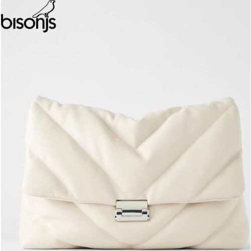 BISONJS Solid Color PU Crossbody Bags 2021 Designer Women Shoulde Bags Luxury White Lady Messenger Bag Purse Bolso Mujer