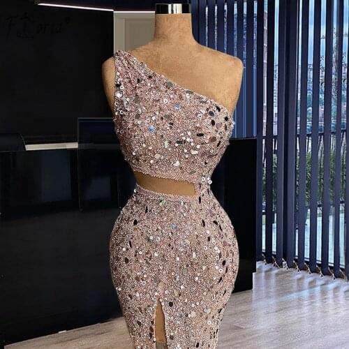 Flashing Pink Rhinestones Transparent High Split Evening Dress Sequins Mirrors Bar Dancer Singer Long Celebrity Dress