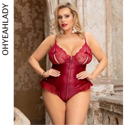 Ohyeahlady Faux Leather Bodysuit Women Female 2021 V-Neck Jumpsuit Sexy Bodycon Bodys Summer Pu Black Bodysuit RJ80939P