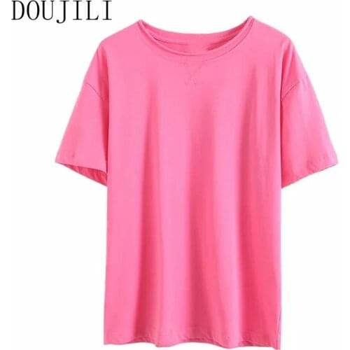 DOUJILI Summer T-Shirts Hot Sale Round Neck Short Sleeve Soft Cotton Top Tees Fashion Ladies Casual Wear