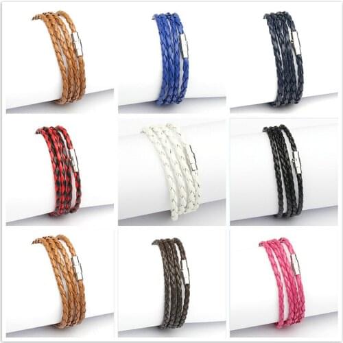 Hot Sale Style 2020 Latest Popular 4 Circle Leather Bracelet for Men Id Bracelets Vintage Black Free Shipping 11 Color Choose