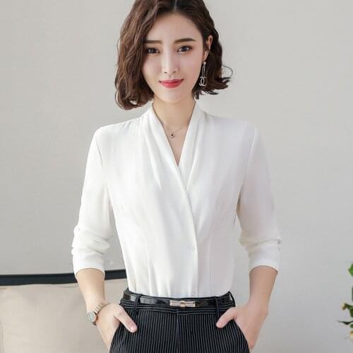 IZICFLY New Style Autumn Spring White Women Tops And Bloues Office Uniform Slim Business Shirt Korean Fashion Clothing Work Wear