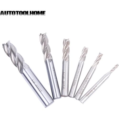 2Pcs 1/8" 3/16" 1/4" 5/16" End Mill 4 Flutes HSS Milling Bits Cutting CNC Drill Press Tools Fits Soft Metal Iron Aluminum Wood