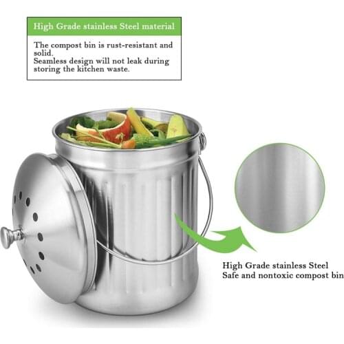 LBER Compost Bin, Peel Bucket for Home Kitchen, Odorless Compost Bucket for Kitchen Food Waste, with Handle and 2 Charcoal Filte